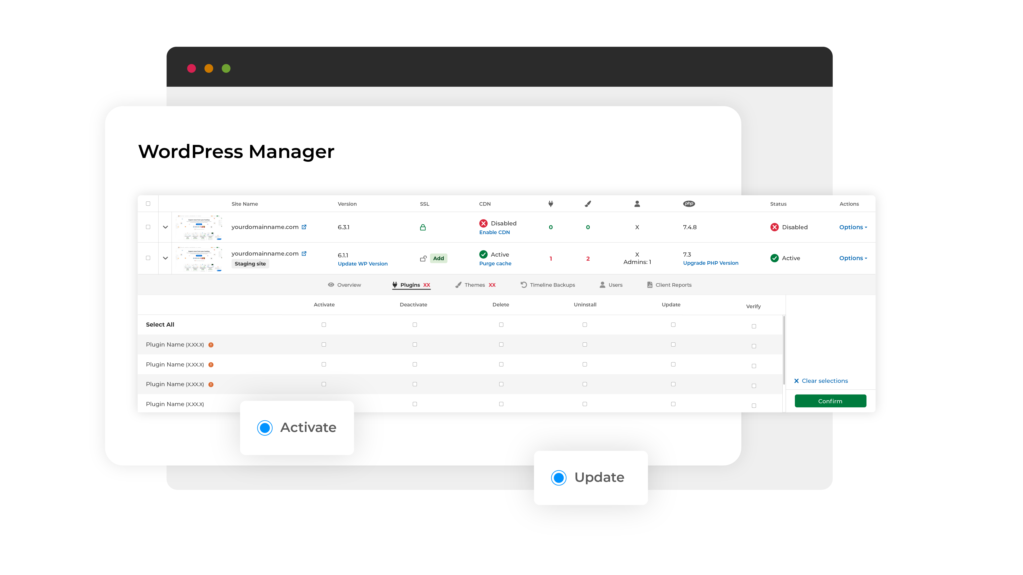 WordPress manager bulk change dashboard